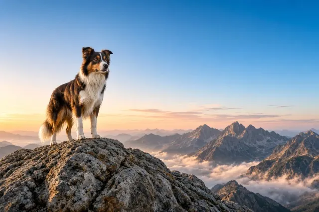 Low-Angle Dawn Summit Portrait with Open Gradient Sky
