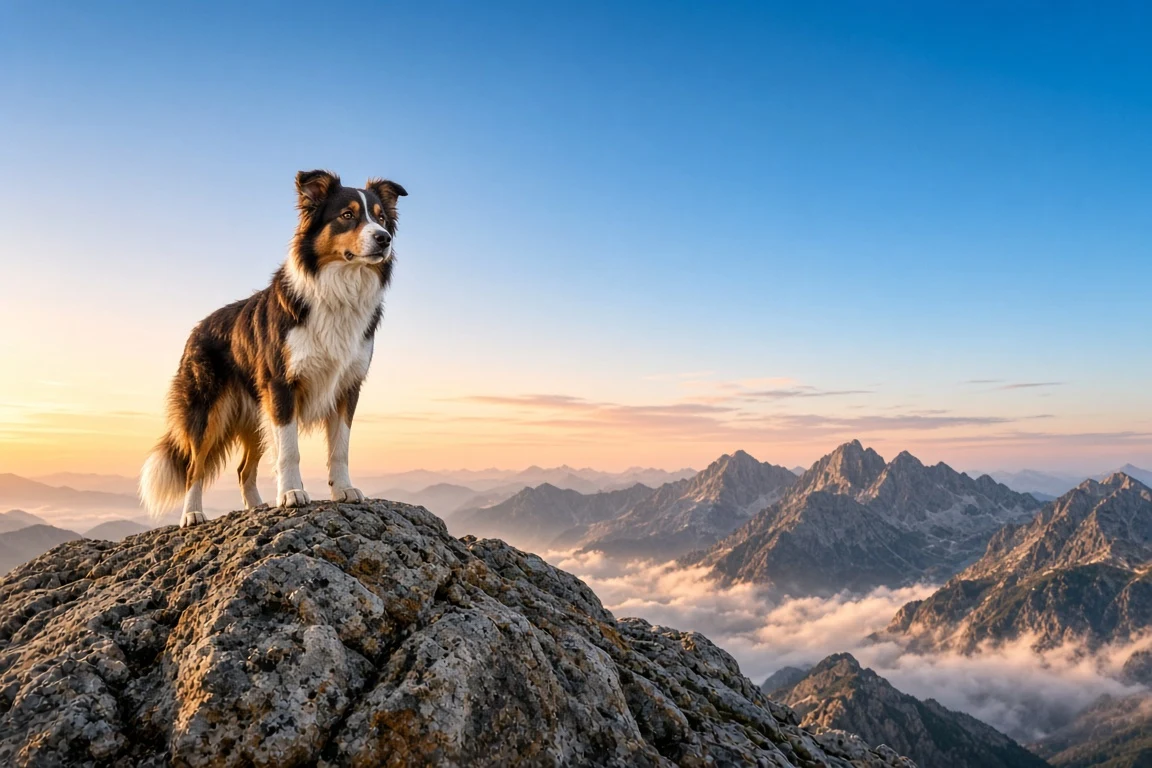 Low-Angle Dawn Summit Portrait with Open Gradient Sky