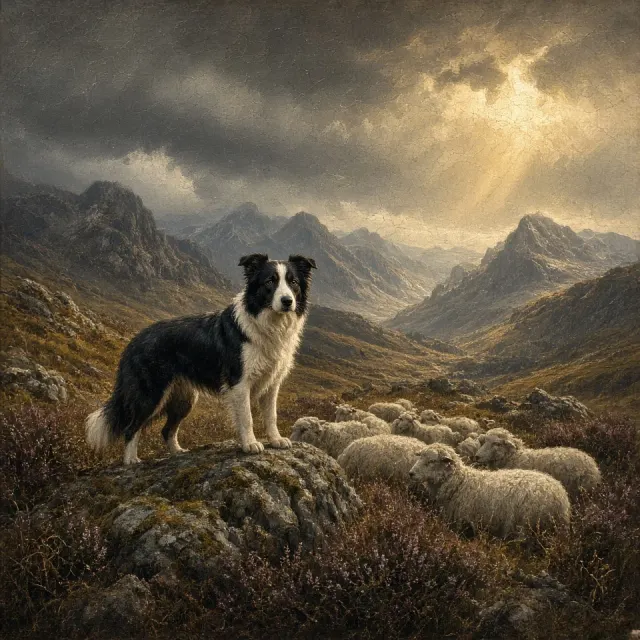 Classical 19th Century Romantic Pastoral Landscape with Collie