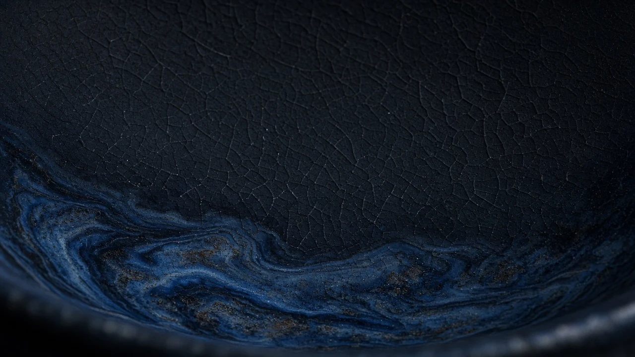 Deep Indigo Ceramic Glaze with Crystalline Crackle Craquelure