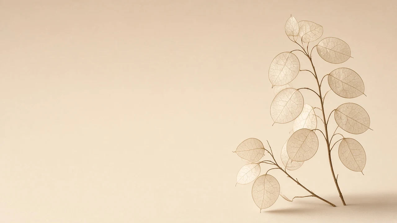 Single Dried Botanical Stem Anchored in Minimal Cream Void