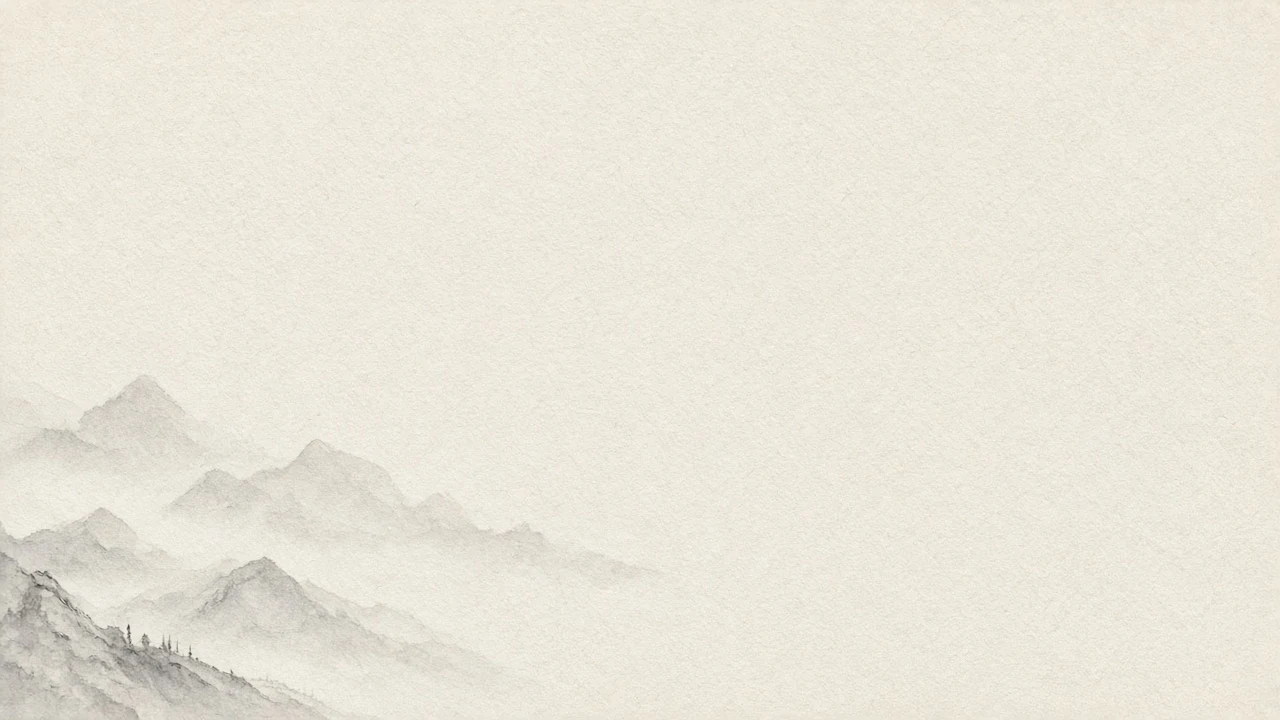 Sumi-e Inspired Diluted Ink Mountain Silhouette in Vast Rice Paper Mist