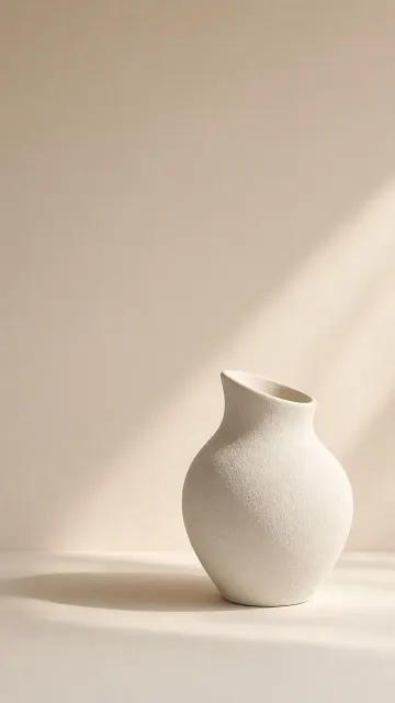 Matte White Ceramic Vessel Silhouette in Warm Raking Corner Light