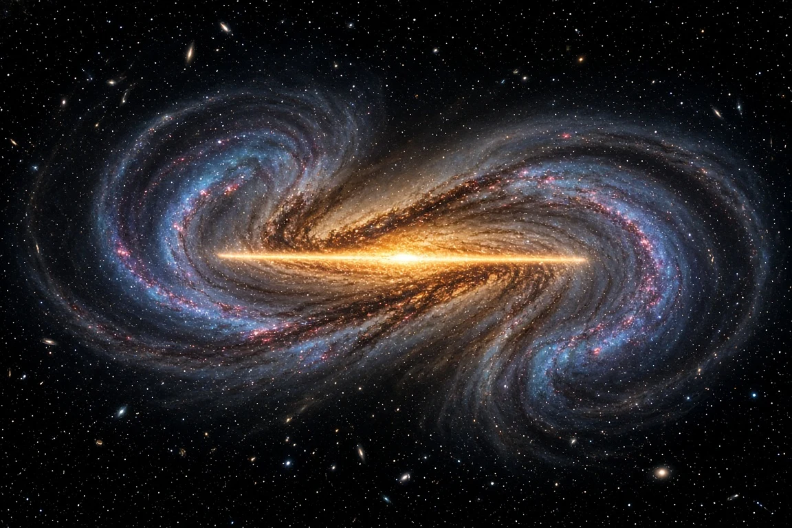 Golden Barred Spiral Galaxy Centered with Sweeping Luminous Arms