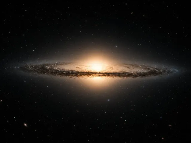 Edge-On Spiral Galaxy Silhouette with Blazing Core and Equatorial Dust Disk