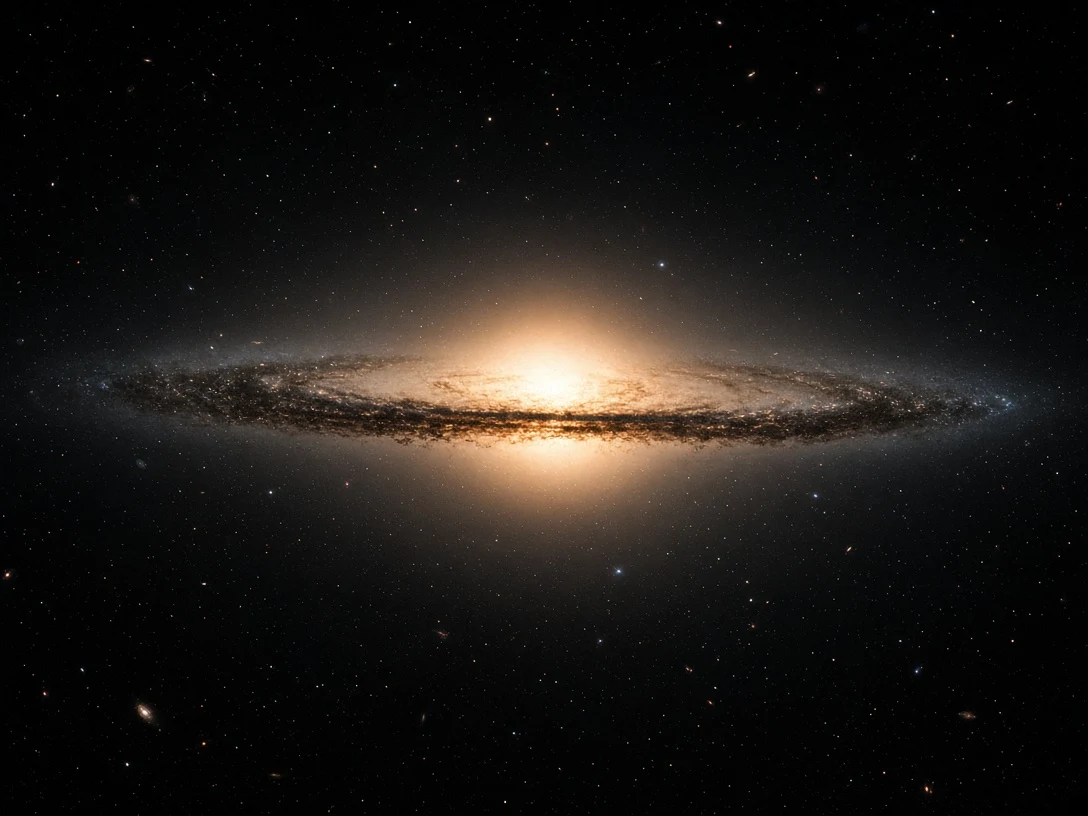 Edge-On Spiral Galaxy Silhouette with Blazing Core and Equatorial Dust Disk