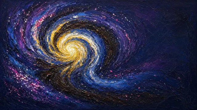 Cosmic Impasto Oil Painting of a Swirling Celestial Spiral Vortex