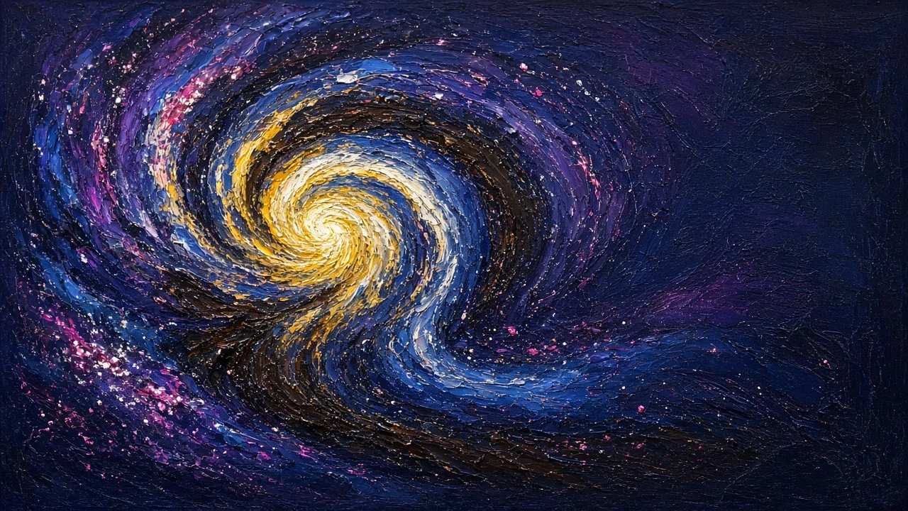 Cosmic Impasto Oil Painting of a Swirling Celestial Spiral Vortex