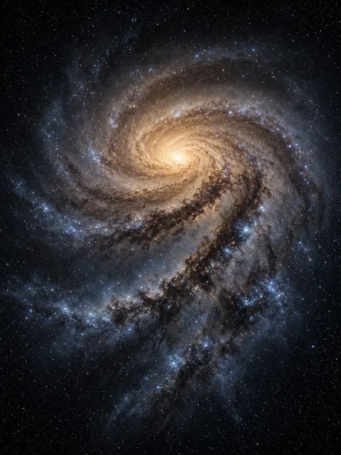 Intricate Dark Nebula Silhouettes Weaving Through Luminous Spiral Arms