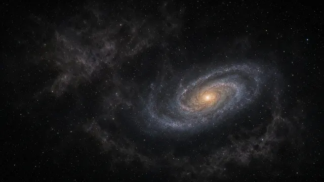 Grand Spiral Galaxy Viewed Through Translucent Milky Way Galactic Cirrus