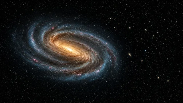 Barred Spiral Swirl Anchored in Bottom Corner with Expansive Upper Space