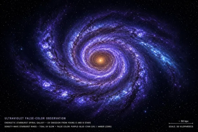 Ultraviolet Starburst Composite of Energetic Outer Spiral Rings