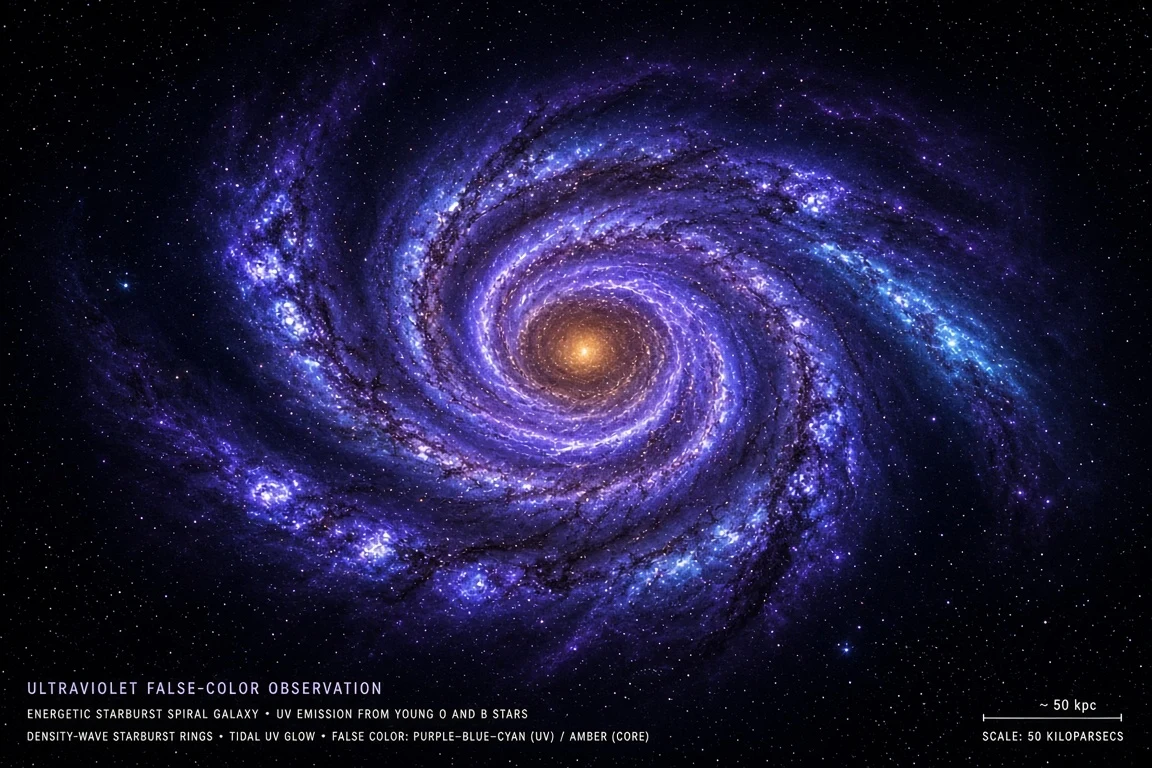 Ultraviolet Starburst Composite of Energetic Outer Spiral Rings
