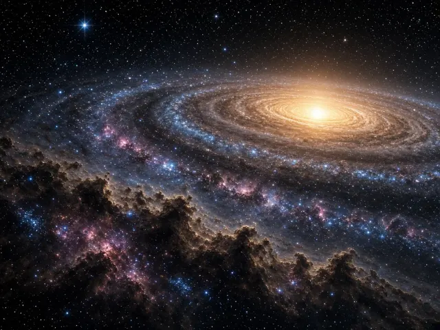 Dramatic Vertical Perspective Looking Across a Spiral Galaxy Disk