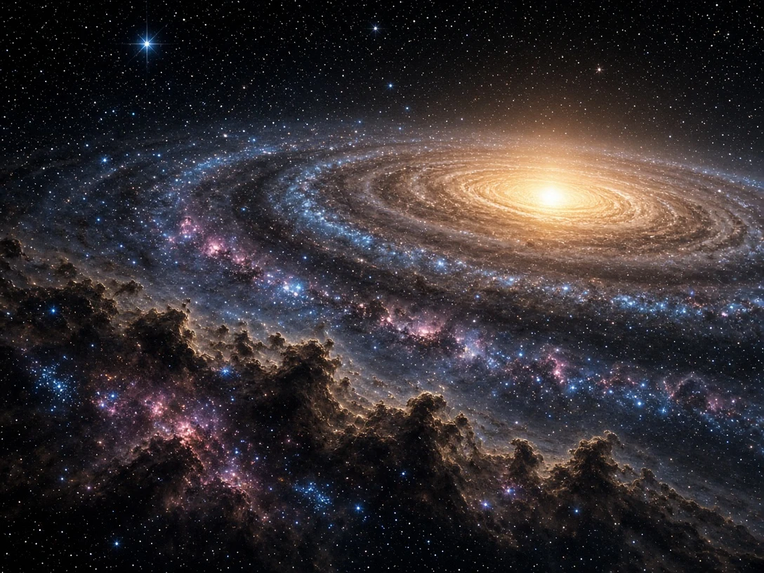 Dramatic Vertical Perspective Looking Across a Spiral Galaxy Disk
