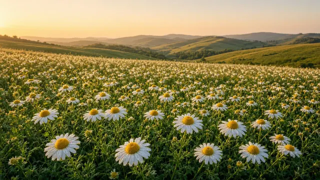 Sun-Drenched Golden Hour Daisy Meadow Panorama