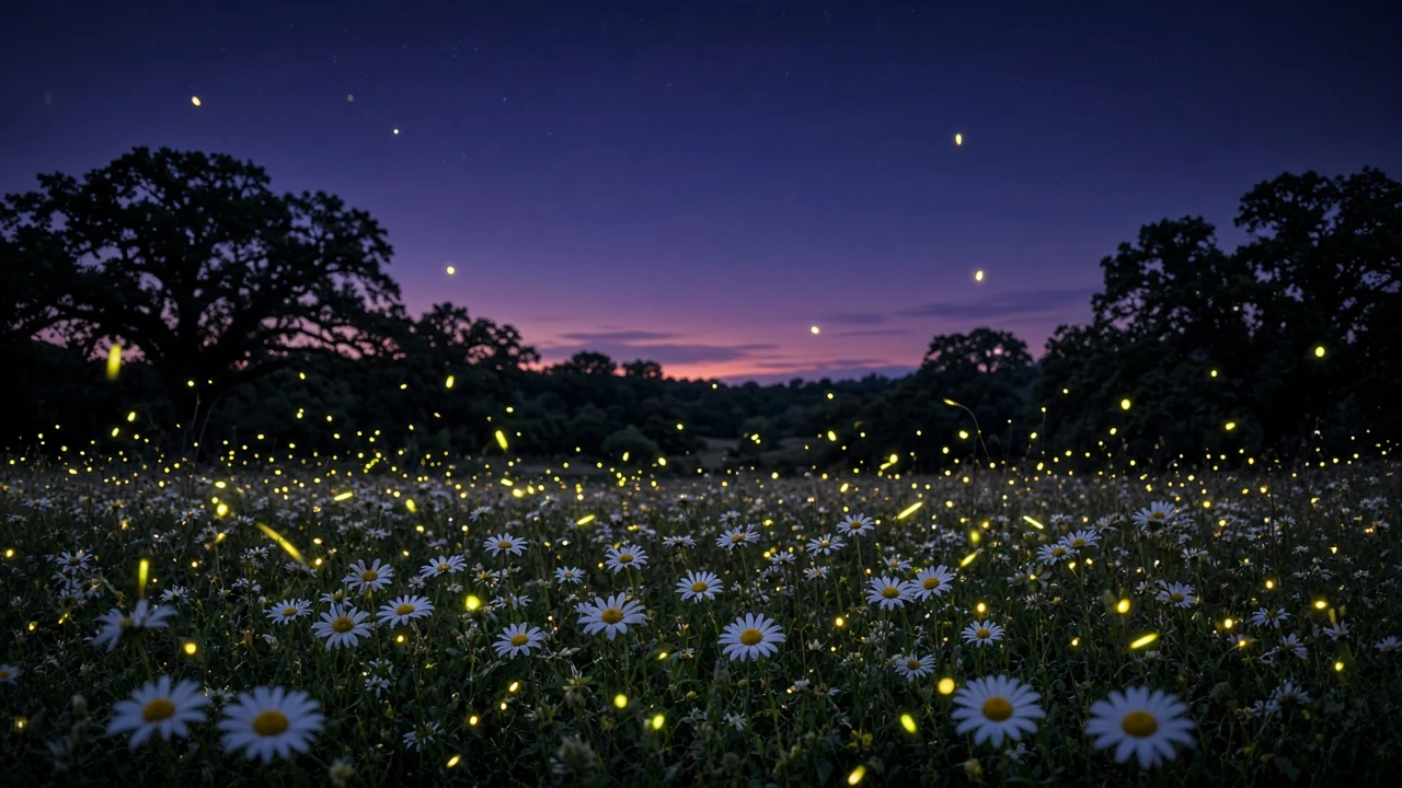 Twilight Firefly Dance Over Daisy Pasture