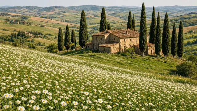 Tuscan Stone Villa Framing Sloping Daisy Terraces
