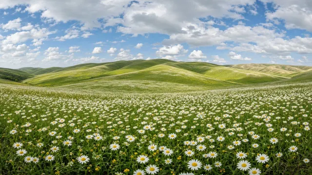 Sweeping Chalk Downland Daisy Panorama