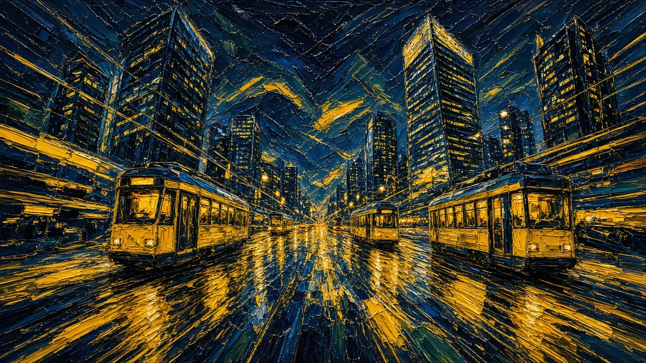 Futurist Impasto Painting of Electrified Metropolitan Avenues