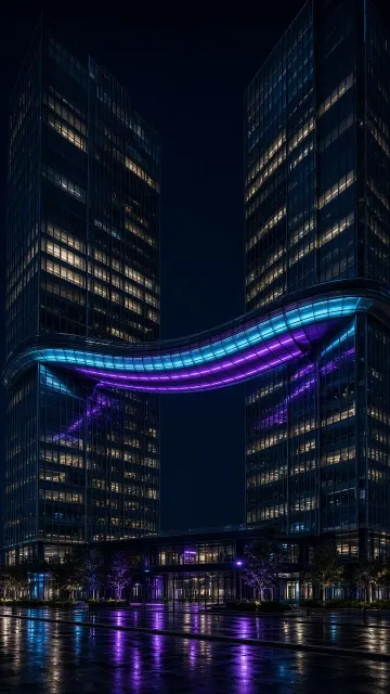 Sweeping Neon Pedestrian Flyover Skyway Ascending to Clean Skies