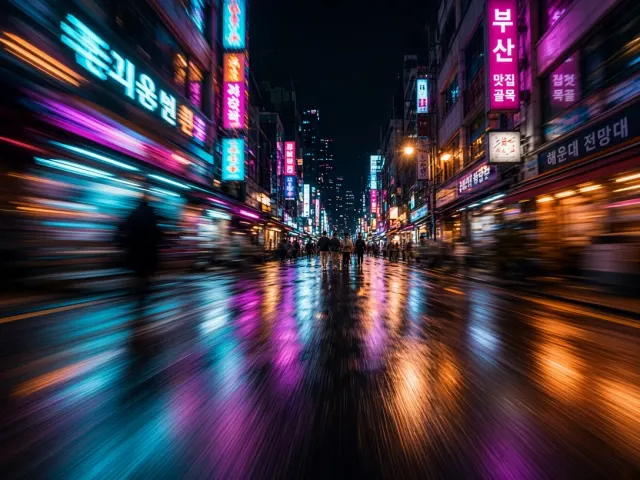 First-Person Street-Level Rush Through Neon Commercial Corridors