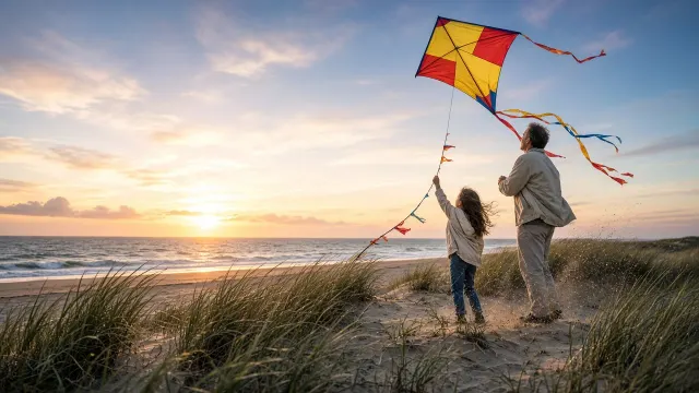 Breezy Coastal Dune Kite Flying at Golden Hour