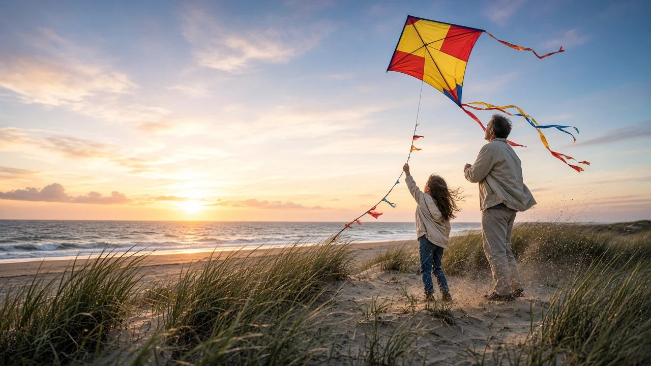 Breezy Coastal Dune Kite Flying at Golden Hour