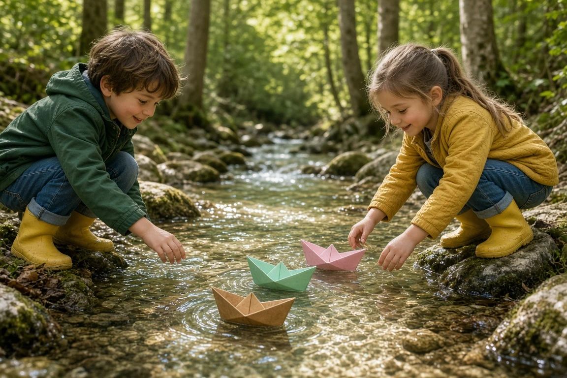 Launching Waxed Paper Boats Down a Clear Mountain Brook