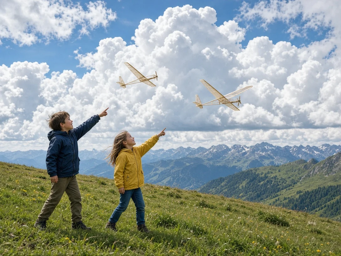 Launching Balsa Wood Gliders Over Grassy Summit