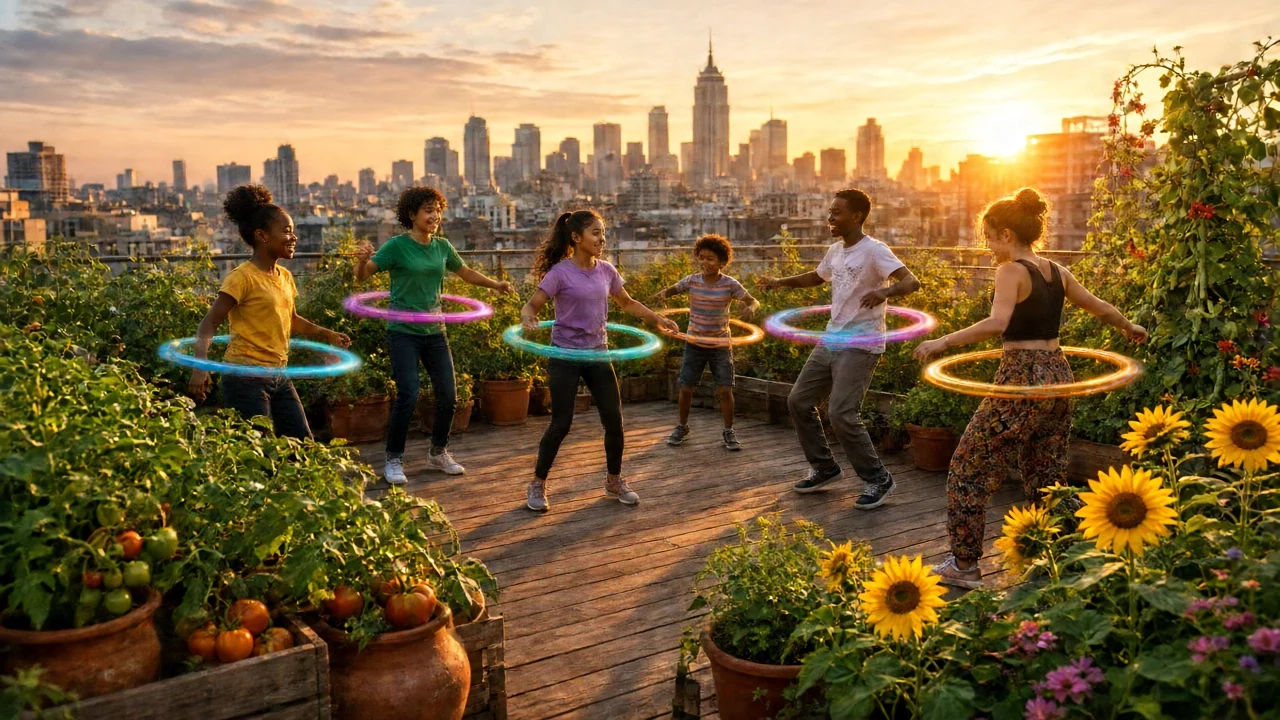 Rooftop Garden Hula Hoop Dance at Sunset