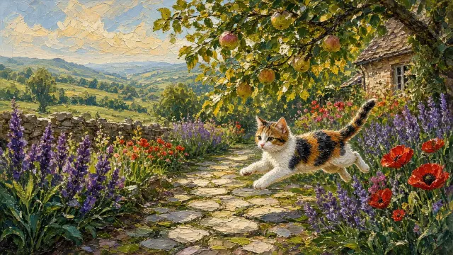 Impasto Cottage Garden Sprint of a Calico Kitten