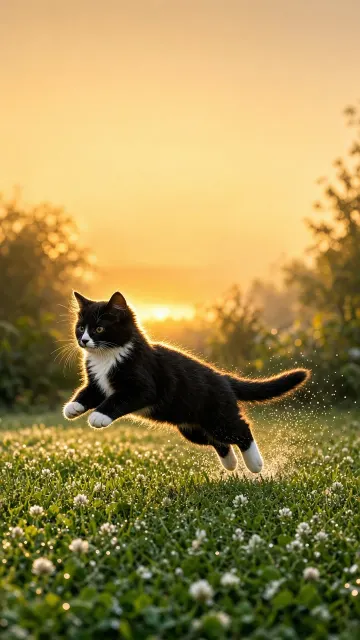 Golden Hour Lawn Gallop with Dewdrop Backlighting