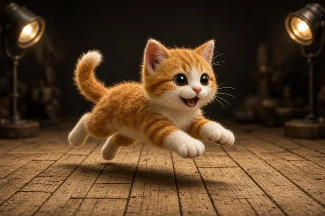 polymer clay image example: Handcrafted Clay Animation Figurine Kitten in Full Stride