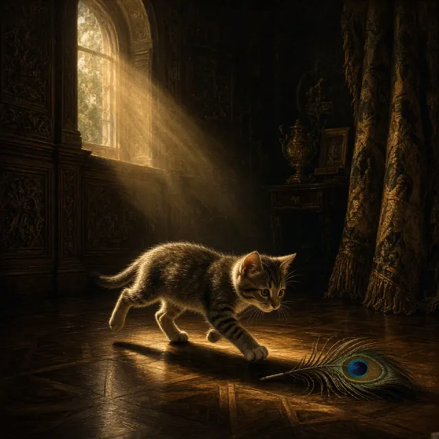 Classical Chiaroscuro Oil Painting of a Kitten in Salon Dash