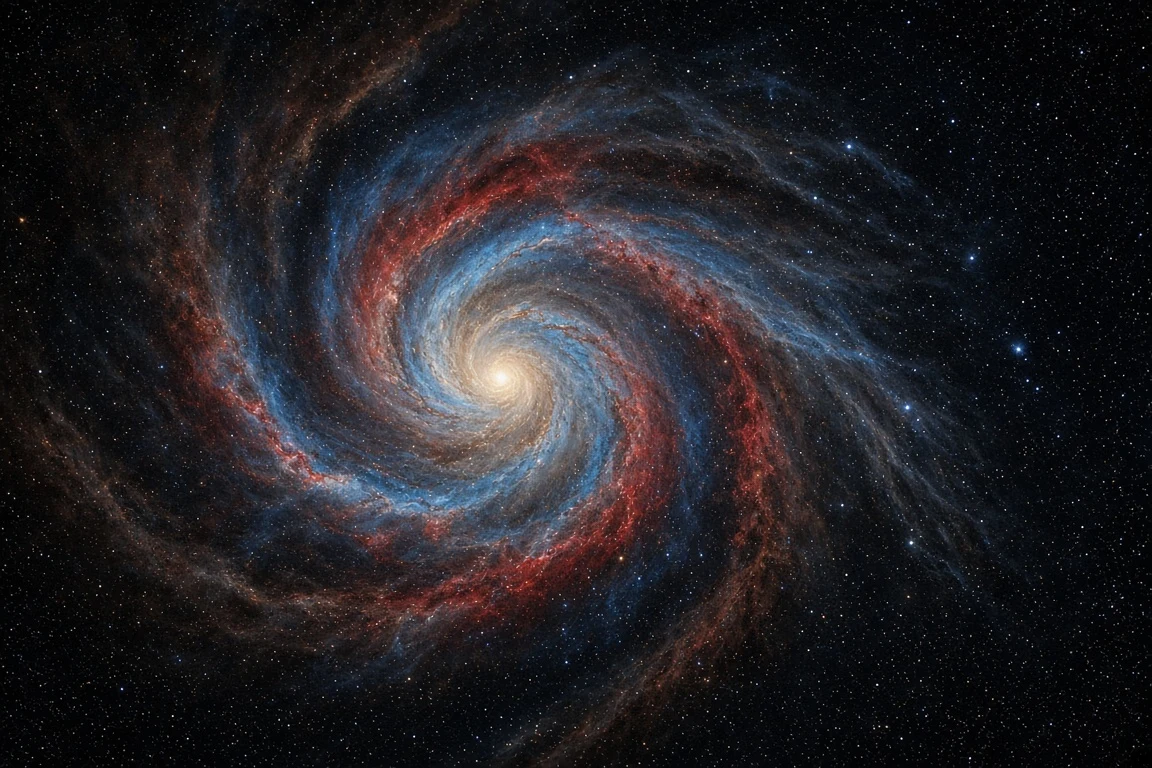 Concentric Golden Ratio Cosmic Spiral in Deep Cerulean and Soft Gold