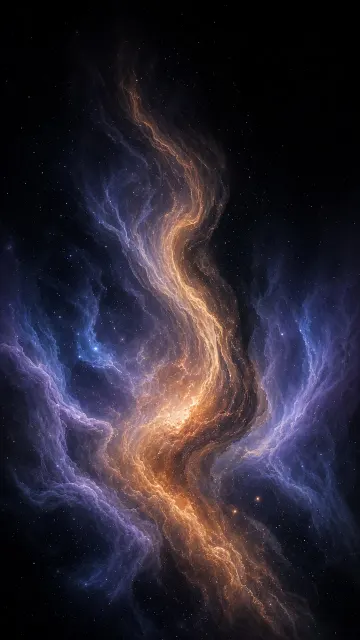 Towering Vertical Cosmic Chimney Vortex with Warm Amber and Icy Violet Edges