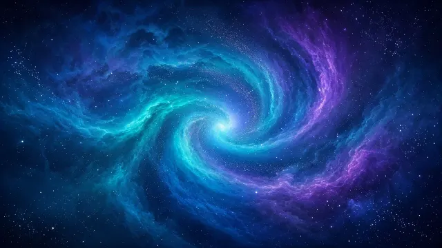 Horizontal Turquoise and Ultraviolet Cosmic Gyre for Desktop Wallpaper