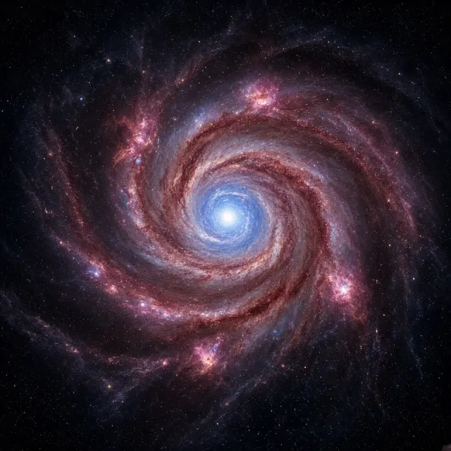 Majestic Diagonal Cosmic Whirlpool with Cobalt Core and Carmine Outer Tendrils