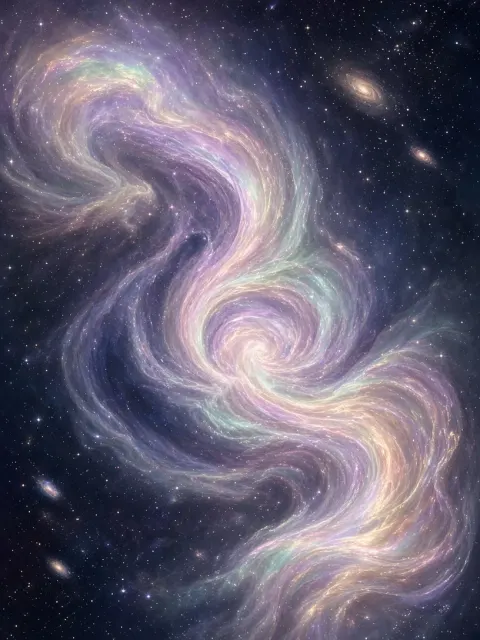 S-Curve Cosmic Dust Swirl in Opalescent Rainbow Sheen