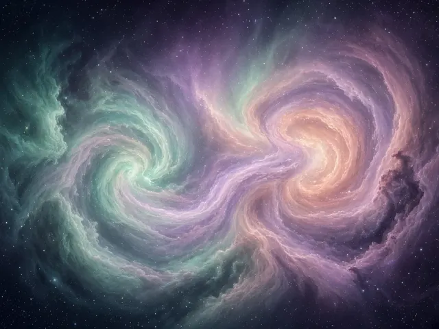 Coalescing Twin Cosmic Eddies with Soft Auroral Gradient Hues
