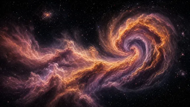 Sculptural Gas Vortex with Warm Sunset Spectrum Shifted to Interstellar Scale