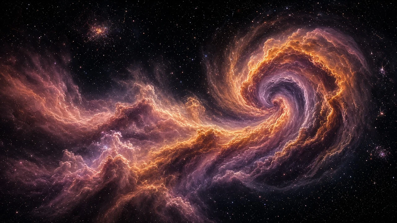 Sculptural Gas Vortex with Warm Sunset Spectrum Shifted to Interstellar Scale