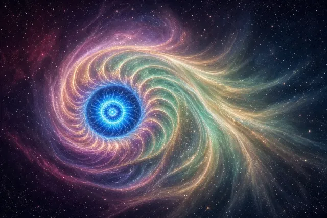 Celestial Nautilus Symmetry Swirl with Prismatic Gas Striations