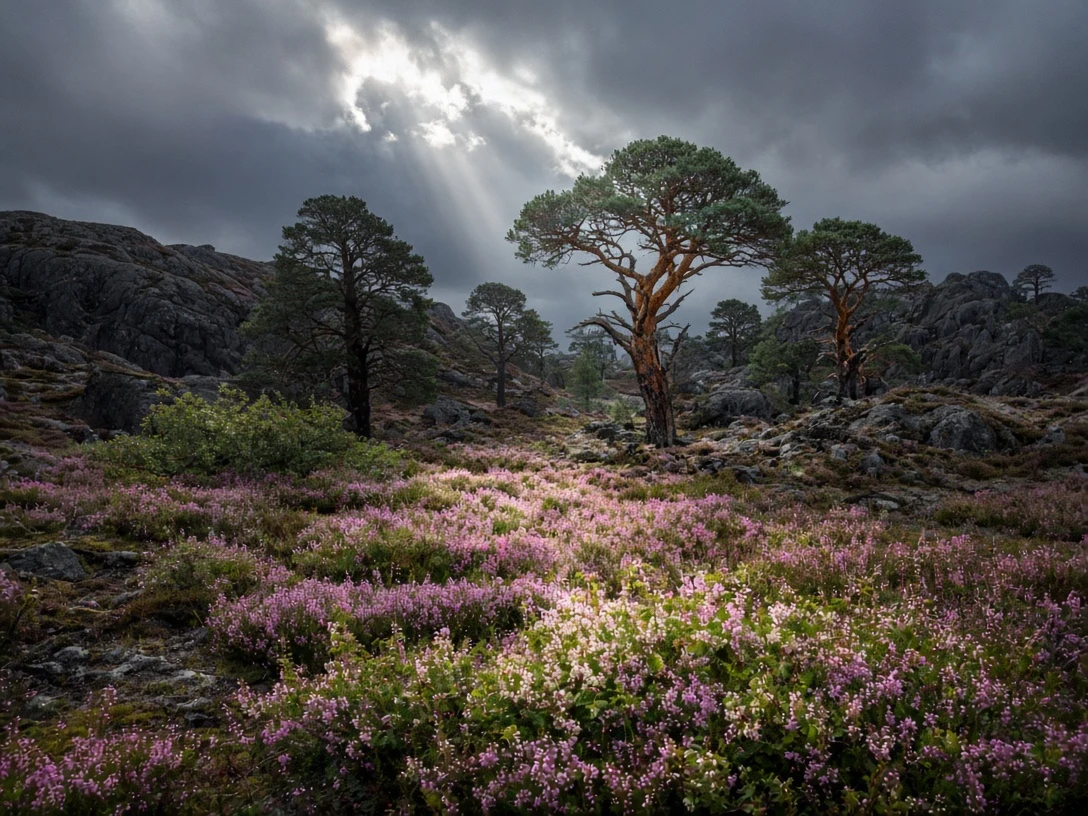 Ancient Caledonian Pine Forest Blanketage of Bell Heather and Blaeberry