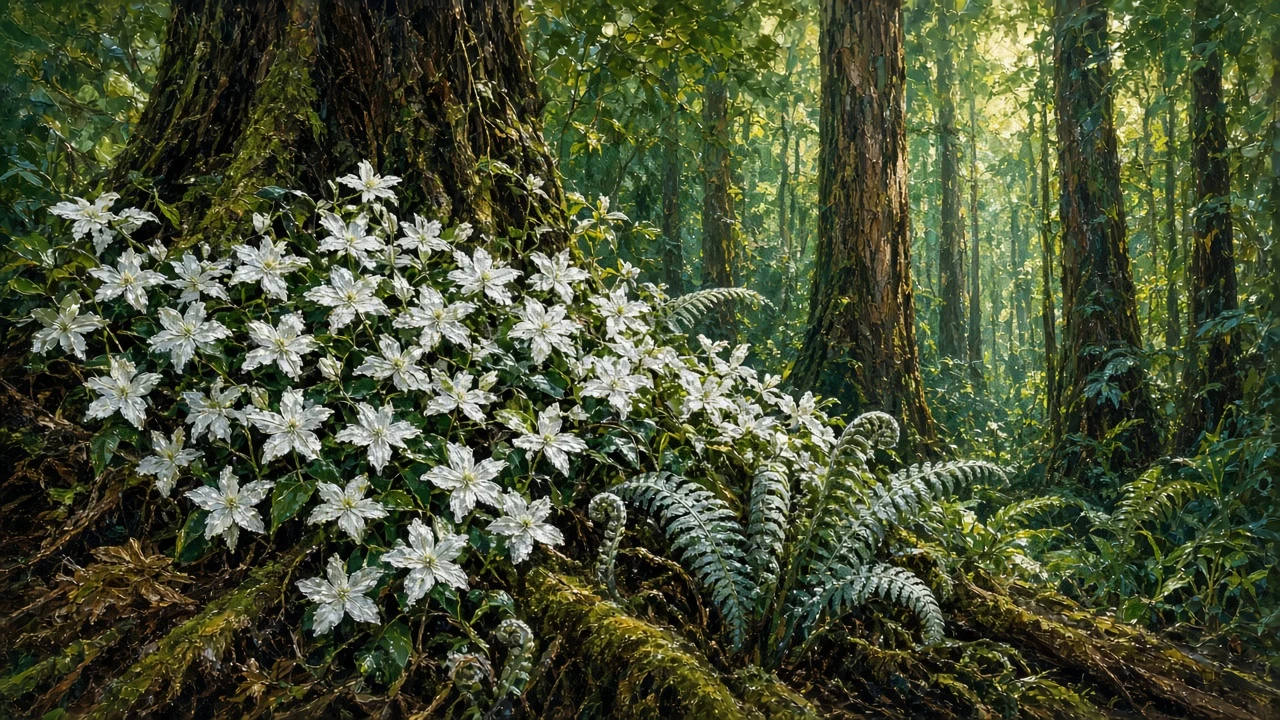 Plein Air Oil of New Zealand Podocarp Forest with Clematis and Ferns