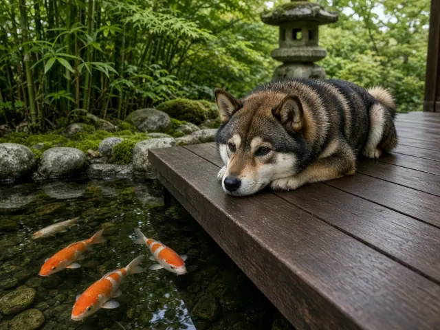 Engawa Veranda Watcher Observing Garden Koi