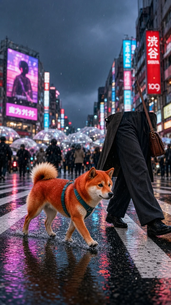 Rainy Shibuya Crossing Twilight Promenade
