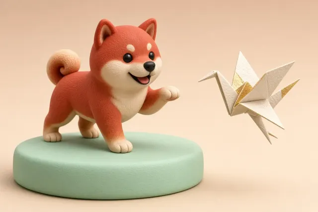 Clay Style image example: Playful Origami Crane 3D Claycraft Digital Art