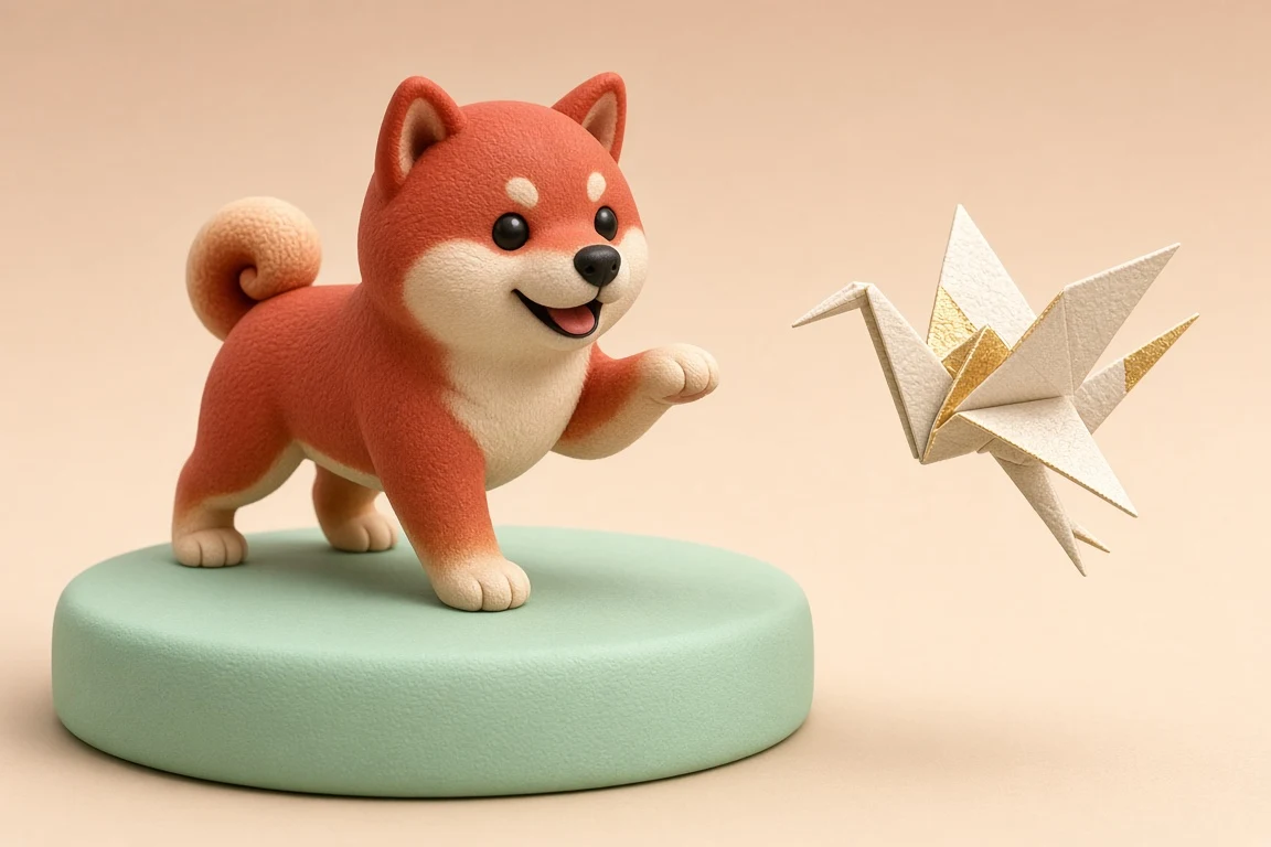 Playful Origami Crane 3D Claycraft Digital Art